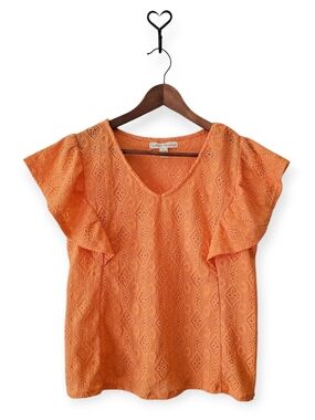 French Laundry Orange Eyelet Flutter Sleeve Blouse